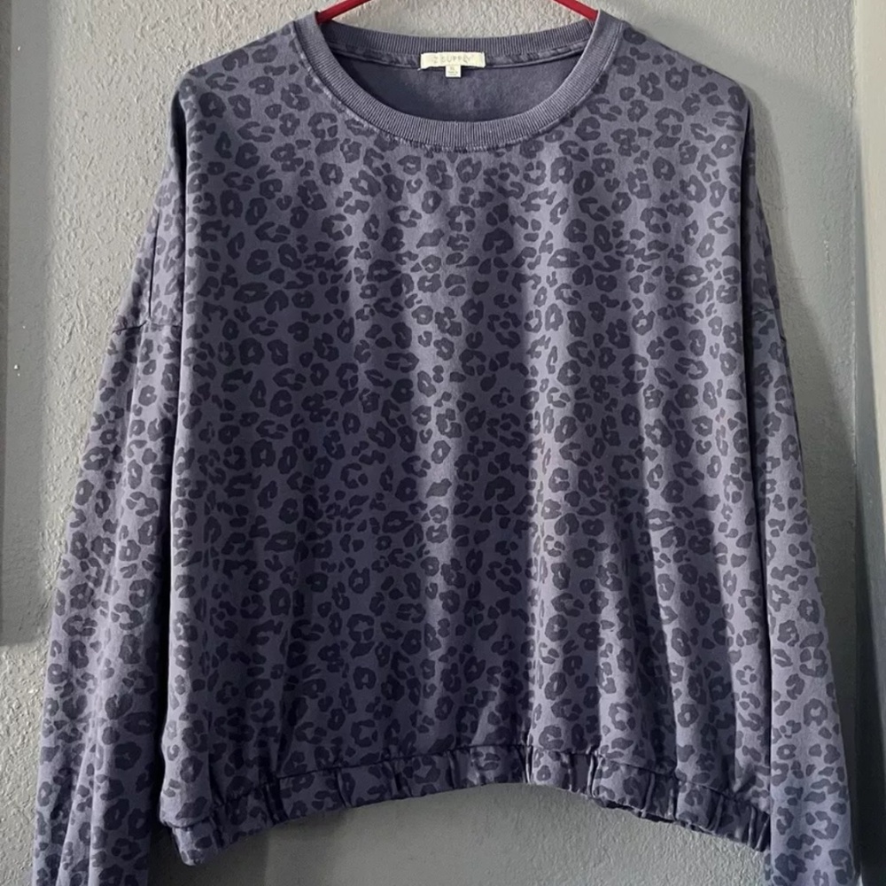 Z Supply Purple Leopard Print Crew Neck Sweater